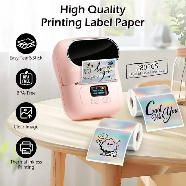 Alt view image 3 of 7 - HuiJuKeJi 2 Rolls Holographic Silver Thermal Labels Paper for Phomemo M110 M200 M220 M221,50x50MM RoundSquare,Waterproof Self-Adhesive Mini Printer Laser Stickers for DIY Glitter Labels/Thanks Card