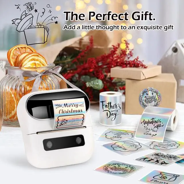 Alt view image 7 of 7 - HuiJuKeJi 2 Rolls Holographic Silver Thermal Labels Paper for Phomemo M110 M200 M220 M221,50x50MM RoundSquare,Waterproof Self-Adhesive Mini Printer Laser Stickers for DIY Glitter Labels/Thanks Card