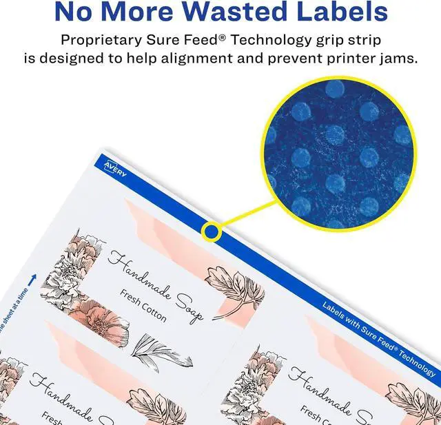 Alt view image 3 of 7 - Avery Glossy White Labels, Sure Feed Technology, 2" x 3" Rectangle Labels, Print-to-The-Edge, Laser/Inkjet, 80 Total (22890)