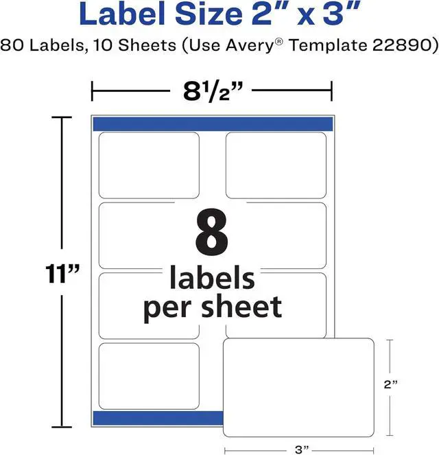 Alt view image 7 of 7 - Avery Glossy White Labels, Sure Feed Technology, 2" x 3" Rectangle Labels, Print-to-The-Edge, Laser/Inkjet, 80 Total (22890)