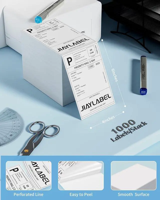 Alt view image 2 of 6 - 4x6 Thermal Shipping Label Mailing Stickers Paper for Direct Thermal Label Printer USPS UPS Address Fanfold Big Packing White Color 1000 Labels/Stack,1 Stack