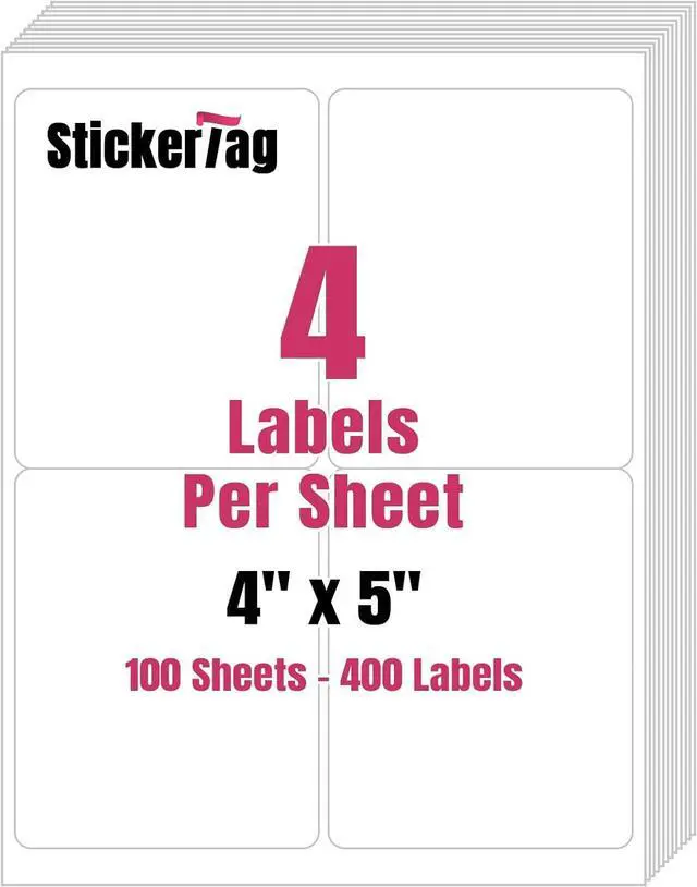 Main image of 4UP 4" x 5" Shipping Labels, Address Mailing Labels Self Adhesive Sticker Labels Compatible with Laser & Inkjet Printers (100 Sheets,400 Labels)