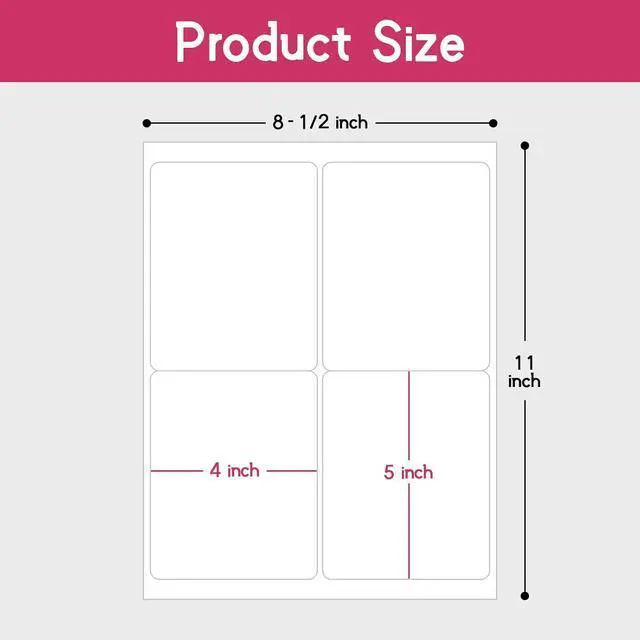Alt view image 2 of 7 - 4UP 4" x 5" Shipping Labels, Address Mailing Labels Self Adhesive Sticker Labels Compatible with Laser & Inkjet Printers (100 Sheets,400 Labels)