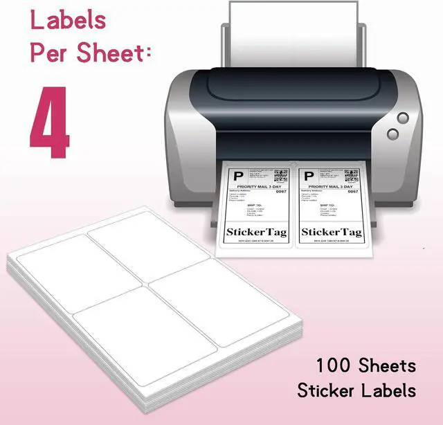 Alt view image 5 of 7 - 4UP 4" x 5" Shipping Labels, Address Mailing Labels Self Adhesive Sticker Labels Compatible with Laser & Inkjet Printers (100 Sheets,400 Labels)