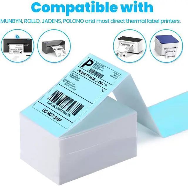 Alt view image 3 of 7 - Label KINGDOM Thermal Label Printer Paper, 4"x 6" 500-Fanfold Blue Stickers for Polono, Phomemo Direct Thermal Printer for Shipping Address Label, 1 Roll