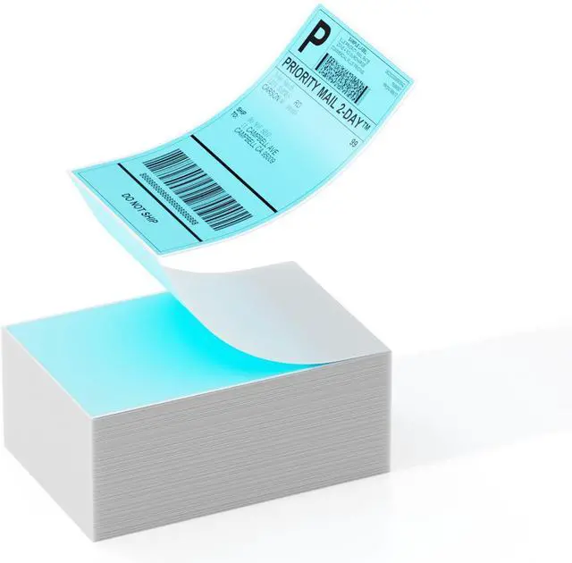 Main image of Label KINGDOM Thermal Label Printer Paper, 4"x 6" 500-Fanfold Blue Stickers for Polono, Phomemo Direct Thermal Printer for Shipping Address Label, 1 Roll