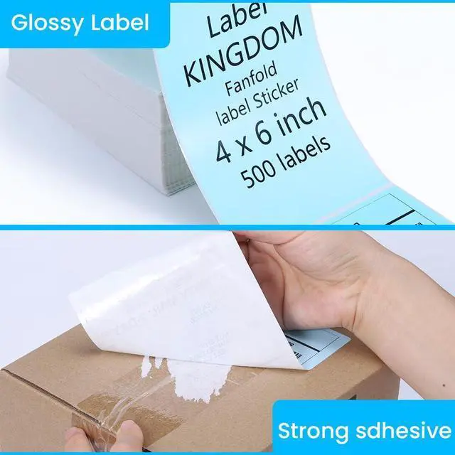 Alt view image 4 of 7 - Label KINGDOM Thermal Label Printer Paper, 4"x 6" 500-Fanfold Blue Stickers for Polono, Phomemo Direct Thermal Printer for Shipping Address Label, 1 Roll