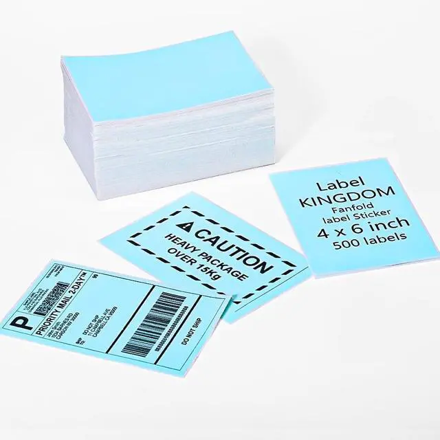 Alt view image 6 of 7 - Label KINGDOM Thermal Label Printer Paper, 4"x 6" 500-Fanfold Blue Stickers for Polono, Phomemo Direct Thermal Printer for Shipping Address Label, 1 Roll