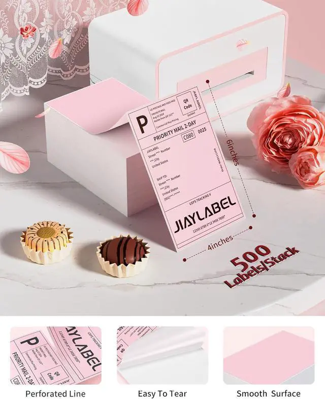 Alt view image 2 of 6 - 4x6 Thermal Shipping Label Mailing Stickers Paper for Thermal Label Printer USPS UPS Address Big Packing Fanfold Pink Color 500 Labels/Stack,1 Stack