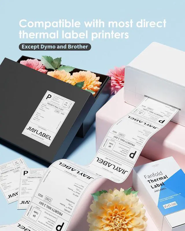 Alt view image 5 of 6 - 4x6 Thermal Shipping Label Paper for Thermal Label Printer USPS UPS Address Mailing Stickers Big Packing Fanfold White 500 Labels/Stack,4 Stacks, Total 2000PCS