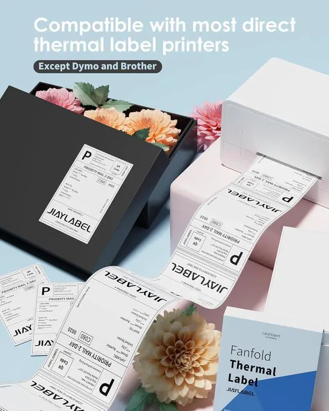 Alt view image 5 of 6 - 4x6 Thermal Shipping Label Mailing Stickers Paper for Direct Thermal Label Printer USPS UPS Address Fanfold Big Packing White Color 1000 Labels/Stack,1 Stack