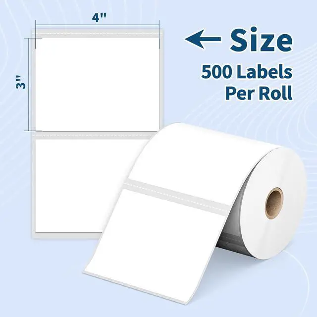 Alt view image 2 of 7 - 12 Rolls 4" x 3" Direct Thermal Labels - Shipping & Multipurpose Paper for Barcode Postage - Adhesive & Perforated, Compatible with Zebra Desktop Printers & Rollo Label Printer,500pcs/Roll