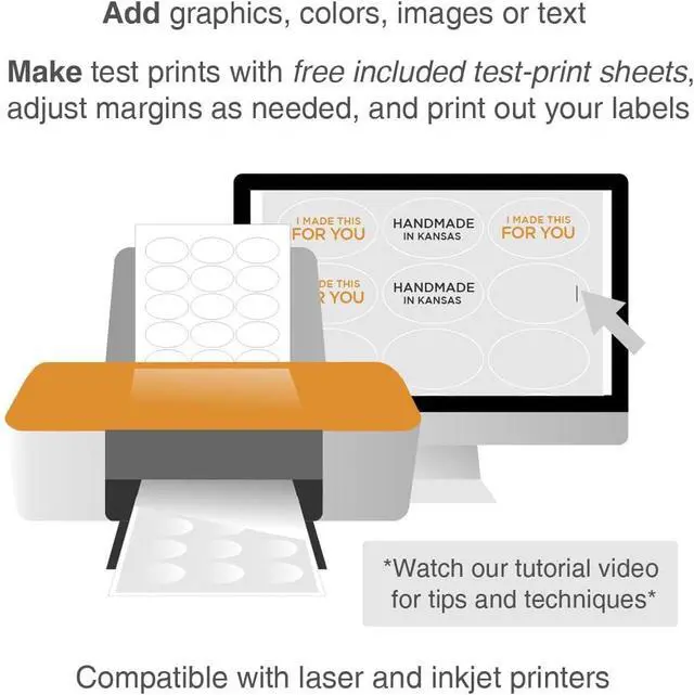 Alt view image 3 of 5 - ChromaLabel 1.50 x 2.50 Inch Oval Printable Sticker, Laser Printer Sticker Paper, Printable Labels for Inkjet Printer, 450 Labels per Pack (25 Sheets), White Paper Stickers