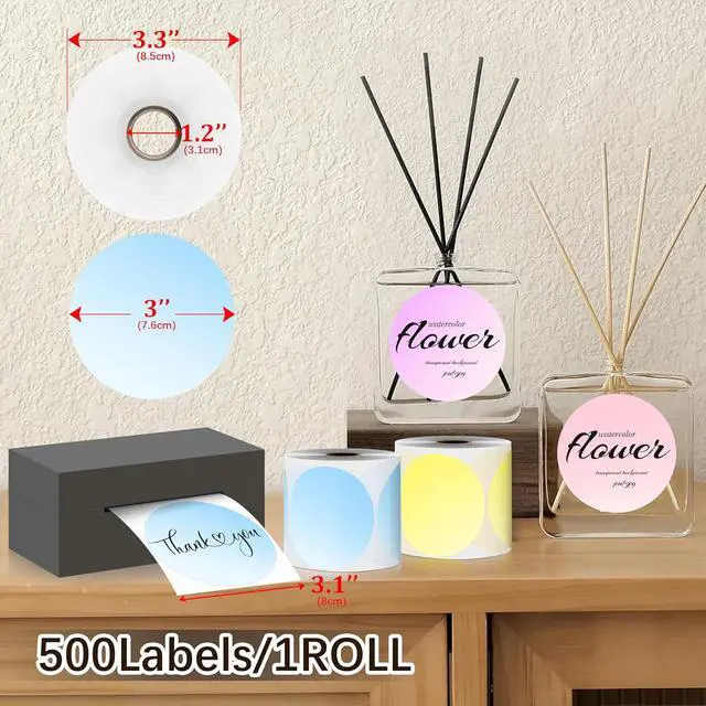 Alt view image 2 of 7 - PARLAIM 3 X 3 Inch Round Gradient Light Green Therma Sticker Labels, Commercial Grade Circle Thermal Sticker Roll for Inventory Moving Box - 500 Labels