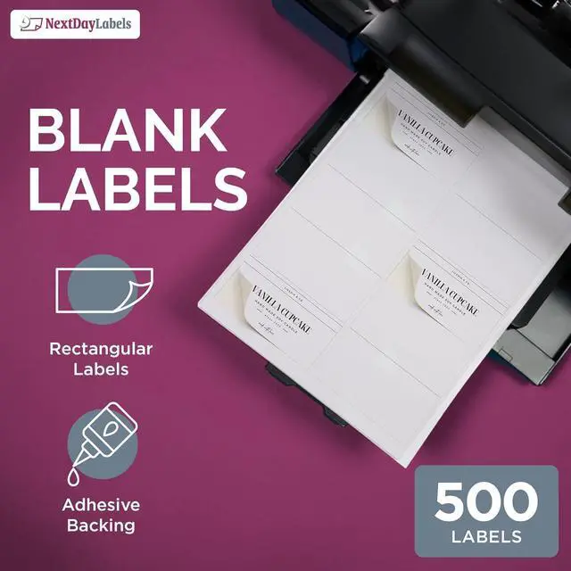 Alt view image 5 of 7 - NextDayLabels 4x2 Inch Rectangle Stickers White Blank Labels for Laser Inkjet Printer - 10 Per Sheet Self-Adhesive Product Barcode Inventory Made in USA - 5,000 Labels