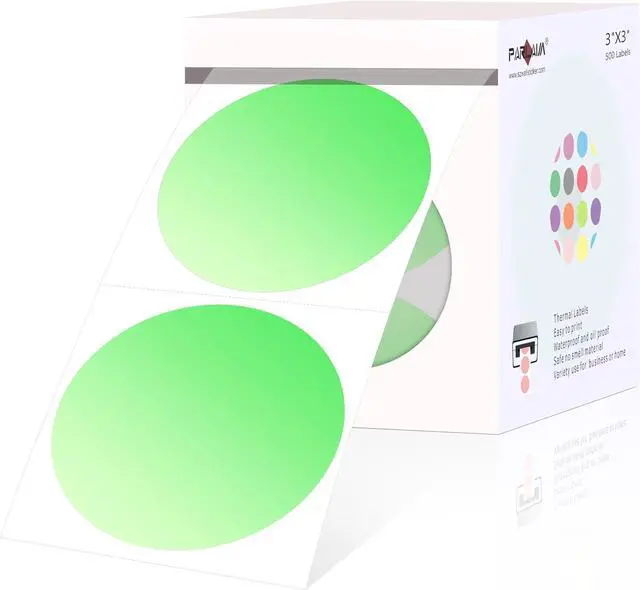 Main image of PARLAIM 3 X 3 Inch Round Gradient Light Green Therma Sticker Labels, Commercial Grade Circle Thermal Sticker Roll for Inventory Moving Box - 500 Labels