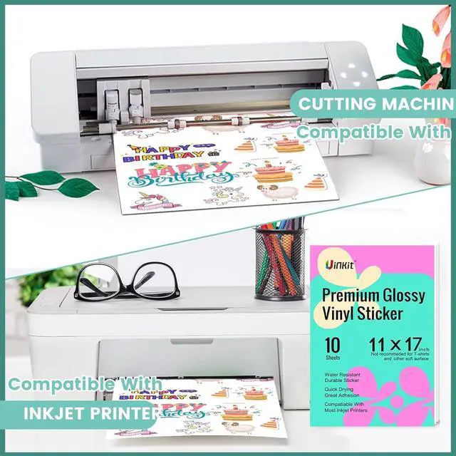Alt view image 4 of 7 - Uinkit 10 Sheets Premium Glossy Printable Vinyl Sticker Paper for Inkjet & Laser Printers - Waterproof, Quickly-Dries for Pet Photos & Kids Crafts, Tear-Resistant Decals (Menu Size 11"x17")