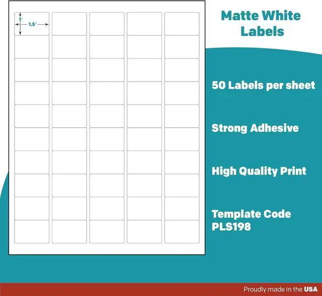 Alt view image 4 of 7 - Premium Label Supply White Sticker Barcode Labels 1.5" x 1" Laser/Inkjet Compatible (50 per Sheet), 100 Sheets 5000 Total Adhesive Labels