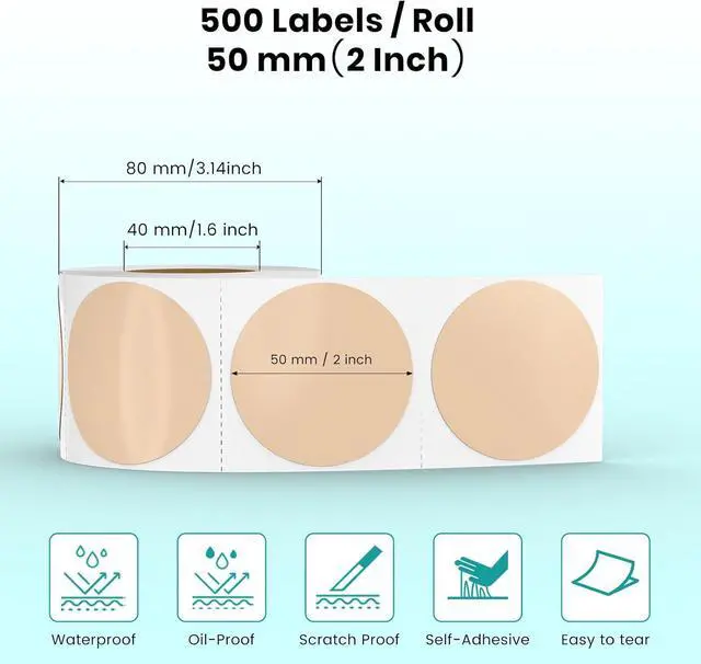Alt view image 2 of 7 - Khaki Circle Thermal Labels Vinyl 2 Inch Self-Adhesive Round Stickers Roll Waterproof Printer Decals Name Tag for QR Code DIY Office Address 500 PCS