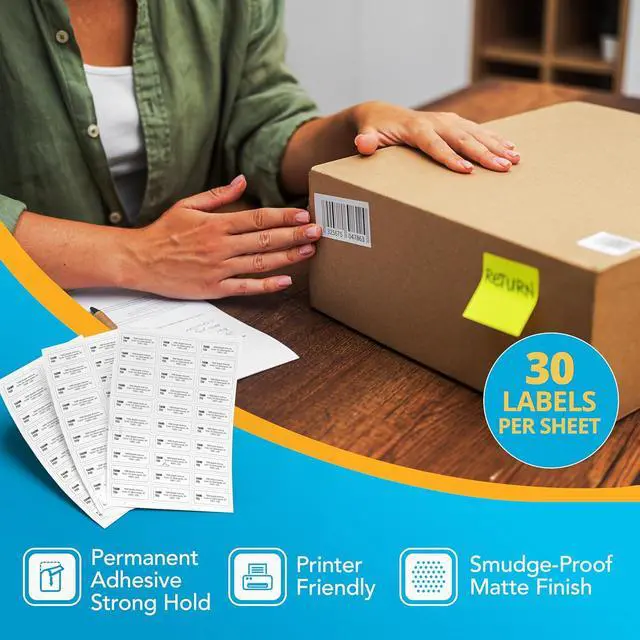 Alt view image 2 of 7 - Shop4Mailers 30-Up White Permanent Self Adhesive Shipping Labels 1 x 2 5/8 Easy Peel Stickers for Laser & Inkjet Printers - 100 Sheets - 3,000 Count Labels