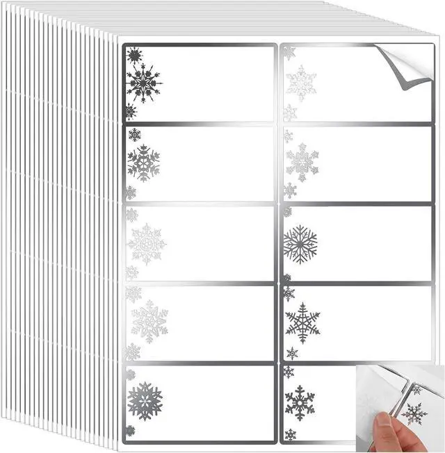 Main image of Qeeenar 250 Pcs Christmas Address Labels Bulk 2 x 4 Inch Foil Printable Gift Tags Compatible with Laser and Inkjet Printer 10 Per Sheet for Name Tags Office Mailing Label(Snowflake,Silver)