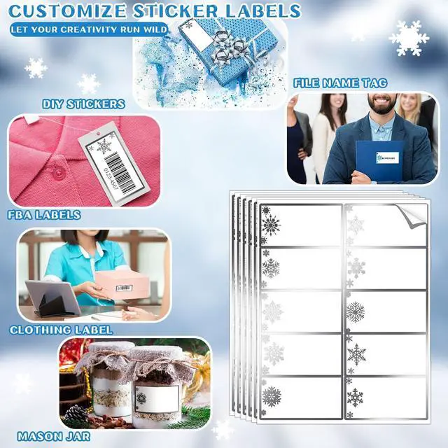 Alt view image 7 of 7 - Qeeenar 250 Pcs Christmas Address Labels Bulk 2 x 4 Inch Foil Printable Gift Tags Compatible with Laser and Inkjet Printer 10 Per Sheet for Name Tags Office Mailing Label(Snowflake,Silver)