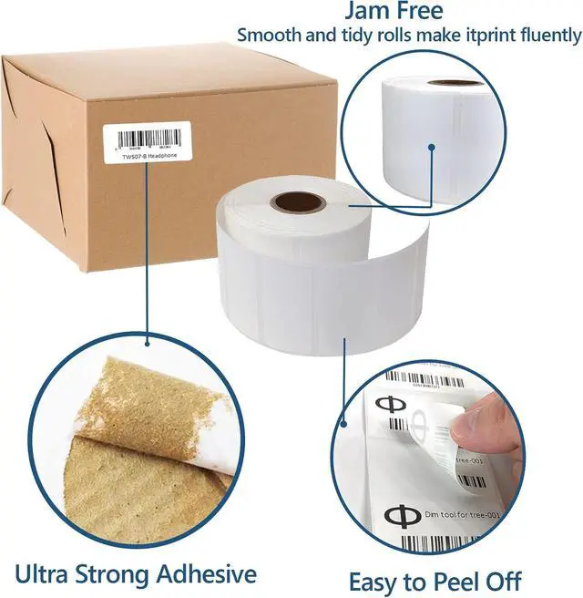 Alt view image 5 of 6 - 2" x 1" Direct Thermal Labels for UPC Barcodes, Address, Perforated & Compatible with All Kinds of Thermal Label Printer (5 Rolls, 1200/Roll)