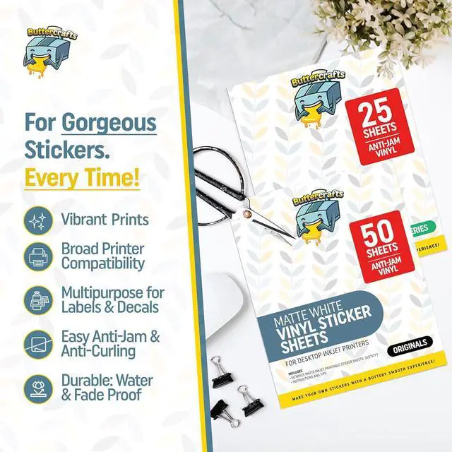 Alt view image 2 of 7 - Matte Printable Vinyl Sticker Paper Waterproof 50 Sheets 8.5"x11", Inkjet Printer (HP, Canon, Brother Printers Compatible) - Weatherproof White Sticker Sheets - Strong Adhesive
