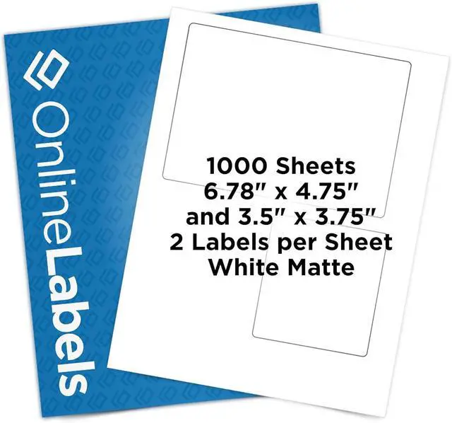 Main image of Online Labels 6.78 x 4.75 and 3.5 x 3.75 Shipping Labels - Compatible with USPS Click-N-Ship - Pack of 1,000 Sheets - Inkjet/Laser Printer