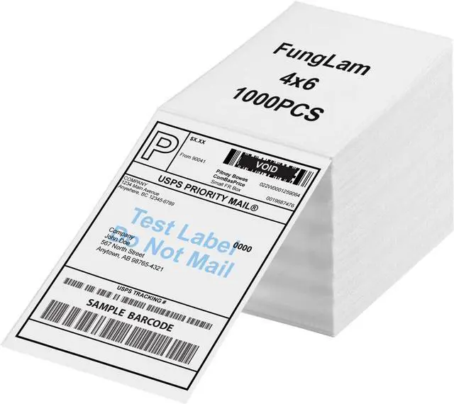 Main image of FungLam 4"x6" Direct Thermal Shipping Labels, Perforated and Strong Adhesive Thermal Label, Fanfold 4"x6" Mailing Labels for Munbyn, Rollo, Polono Direct Thermal Printers, 1000 Labels