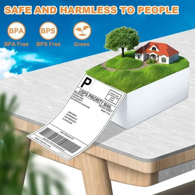 Alt view image 4 of 5 - FungLam 4"x6" Direct Thermal Shipping Labels, Perforated and Strong Adhesive Thermal Label, Fanfold 4"x6" Mailing Labels for Munbyn, Rollo, Polono Direct Thermal Printers, 1000 Labels