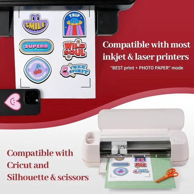 Alt view image 6 of 7 - Lzerking Printable Vinyl Sticker Paper 100 Sheets Waterproof & Quick Dry, Glossy White, for Inkjet & Laser Printers, Compatible with Cricut, 8.5x11 Bulk Pack for DIY & Small Business
