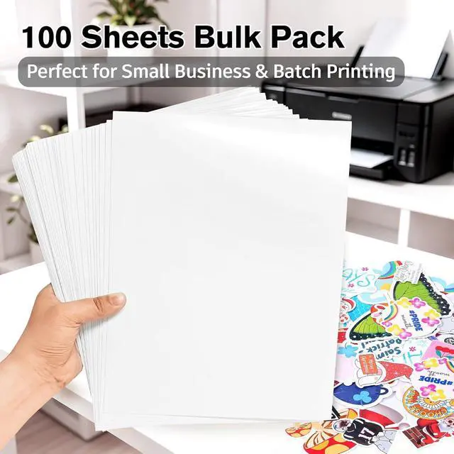 Alt view image 7 of 7 - Lzerking Printable Vinyl Sticker Paper 100 Sheets Waterproof & Quick Dry, Glossy White, for Inkjet & Laser Printers, Compatible with Cricut, 8.5x11 Bulk Pack for DIY & Small Business