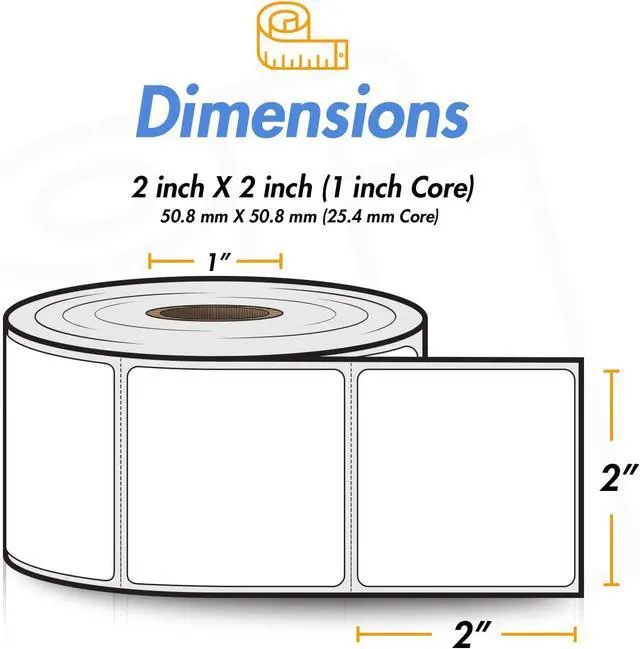 Alt view image 4 of 7 - 2" x 2" Square Direct Thermal Label - Compatible with Rollo Label Printer & Zebra Desktop Printers 1 Core, Multipurpose Candle QR Barcode Sticker, Adhesive & Perforated - 4 Rolls, 750/Roll