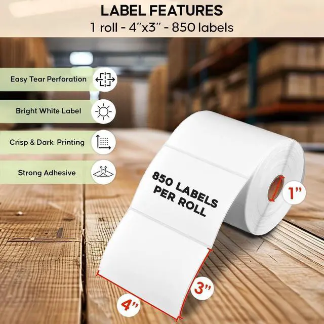 Alt view image 2 of 6 - 4 x 3 Direct Thermal Label, 850 Labels per Roll - for Zebra, Arkscan and All Other Non-Dymo Thermal Label Printers.