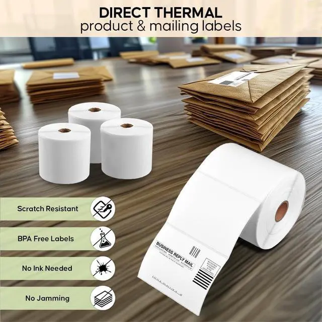 Alt view image 3 of 6 - 4 x 3 Direct Thermal Label, 850 Labels per Roll - for Zebra, Arkscan and All Other Non-Dymo Thermal Label Printers.