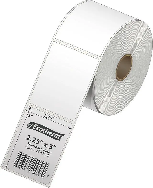 Alt view image 2 of 7 - 2.25" x 3" Thermal Labels | 4 Rolls | 2100 Labels | fits Zebra, Munbyn, Rollo, Godex, Arkscan, iDPRT, Offnova Thermal Label Printers and More | Blank White Adhesive Stickers by Ecotherm