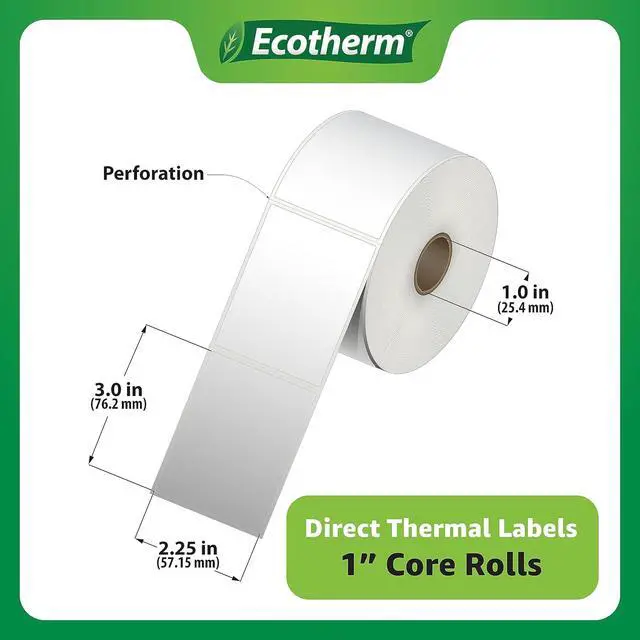Alt view image 3 of 7 - 2.25" x 3" Thermal Labels | 4 Rolls | 2100 Labels | fits Zebra, Munbyn, Rollo, Godex, Arkscan, iDPRT, Offnova Thermal Label Printers and More | Blank White Adhesive Stickers by Ecotherm