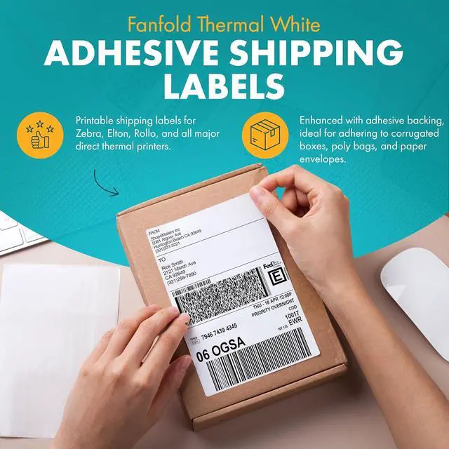 Alt view image 2 of 6 - Shop4Mailers 4x6 Fanfold Direct Thermal White Adhesive Perforated Blank Address Shipping Labels for Packages, Compatible with Zebra & Rollo Printer (3000 Labels)