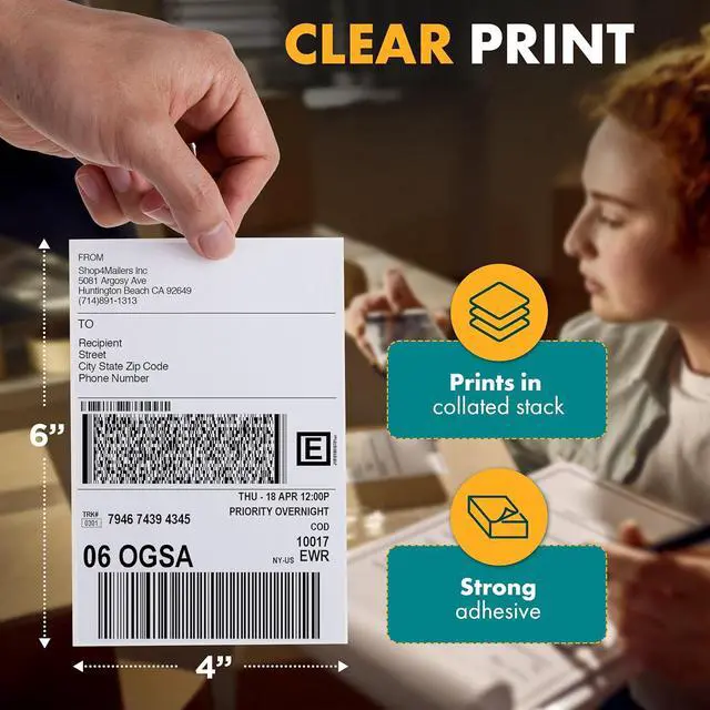 Alt view image 5 of 6 - Shop4Mailers 4x6 Fanfold Direct Thermal White Adhesive Perforated Blank Address Shipping Labels for Packages, Compatible with Zebra & Rollo Printer (3000 Labels)