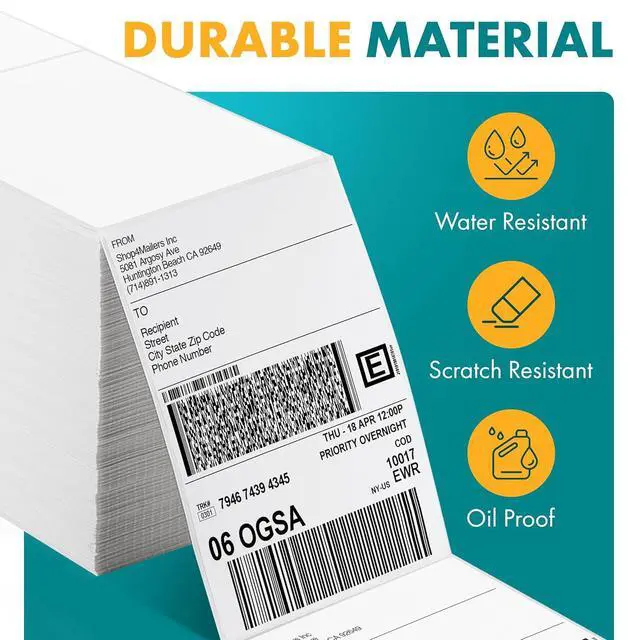 Alt view image 4 of 6 - Shop4Mailers 4x6 Fanfold Direct Thermal White Adhesive Perforated Blank Address Shipping Labels for Packages, Compatible with Zebra & Rollo Printer (3000 Labels)