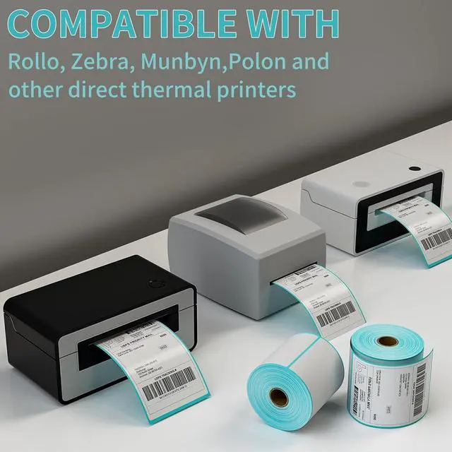Alt view image 7 of 7 - 4"x6" Thermal Direct Labels, Thermal Shipping Label, Fanfold Thermal Label Printer Paper Compatible with Zebra, MUNBYN and Rollo, Permanent Adhesive (Blue, 500 Labels)