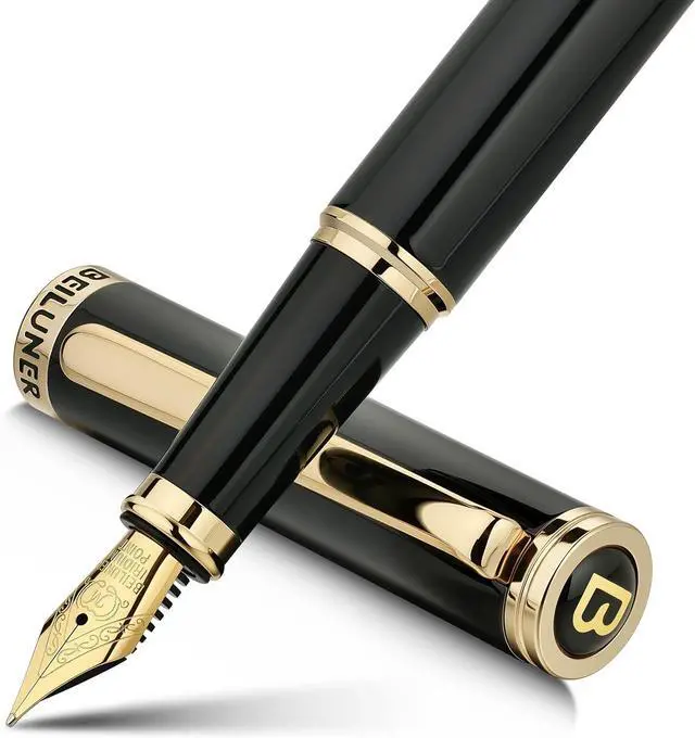 Main image of BEILUNER Black Fountain Pen,Stunning Luxury Pens with 24K Gold Accents, Gorgeous 24K Gilded Nib(Medium), Trustworthy Pen Gift for Men&Women -Ink Converter-Elegant, Reliable,Nice Pen for Writing