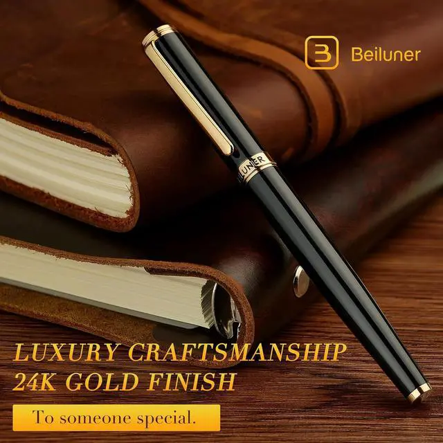 Alt view image 3 of 7 - BEILUNER Black Fountain Pen,Stunning Luxury Pens with 24K Gold Accents, Gorgeous 24K Gilded Nib(Medium), Trustworthy Pen Gift for Men&Women -Ink Converter-Elegant, Reliable,Nice Pen for Writing
