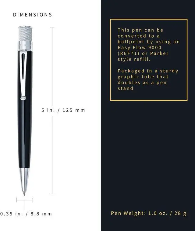 Alt view image 5 of 6 - Retro 51 Tornado Classic Lacquer Rollerball Pen - Black