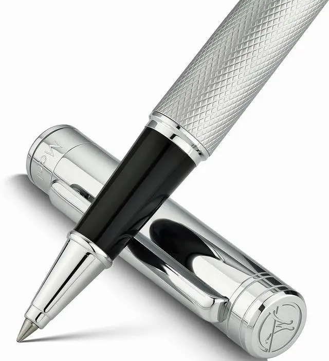 Main image of MCNTEIK Silver Rollerball Pen, Stunning Luxury Pen with Mesh Texture Design, Bright Silver Chrome Finish, Schmidt refill, Nice Gift Set for Men & Women, Executive, Office, Graduation, Fancy Pens