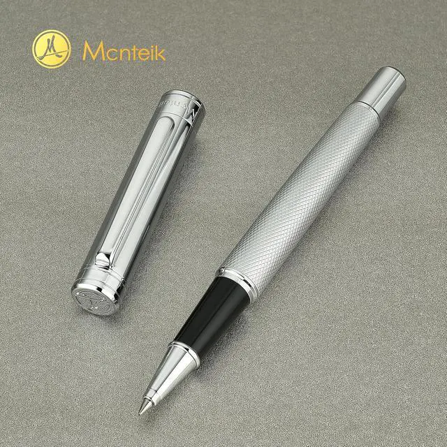Alt view image 3 of 7 - MCNTEIK Silver Rollerball Pen, Stunning Luxury Pen with Mesh Texture Design, Bright Silver Chrome Finish, Schmidt refill, Nice Gift Set for Men & Women, Executive, Office, Graduation, Fancy Pens