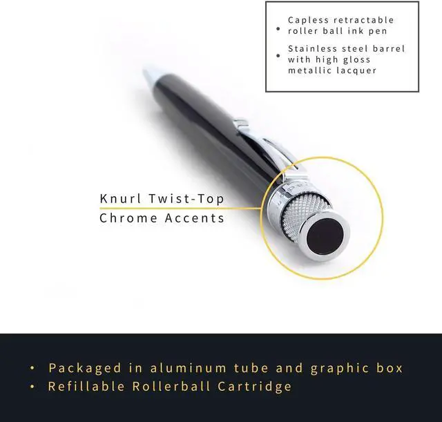 Alt view image 6 of 6 - Retro 51 Tornado Classic Lacquer Rollerball Pen - Black