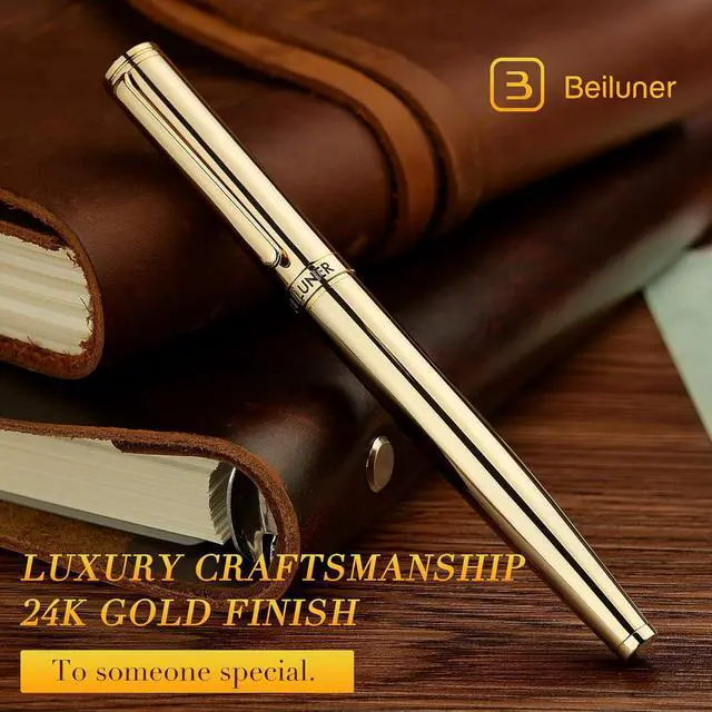 Alt view image 3 of 7 - BEILUNER Gold Fountain Pen,Stunning Luxury Pens with 24K Gold Finish, Gorgeous 24K Gilded Nib(Fine), Trustworthy Pen Gift for Men&Women -Ink Converter-Elegant, Professional, Nice Pen for Writing