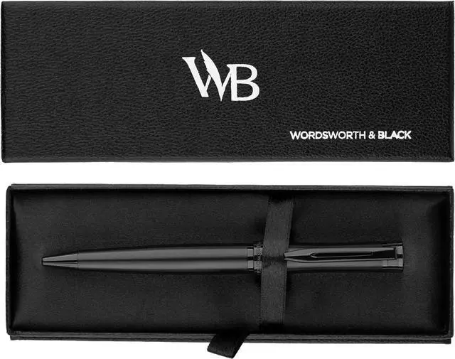 Main image of Wordsworth and Black Ballpoint Pen All Black Lacquer- Stunning Luxury Pen, Ink Refill, Best Gift Set for Men & Women, Refillable, Elegant, Nice Pens, Fine Point